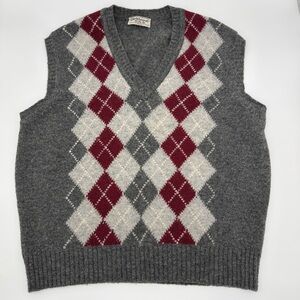 Parkhurst 100% Shetland Wool Gray Argyle Sweater Vest Men’s XL Vintage Preppy